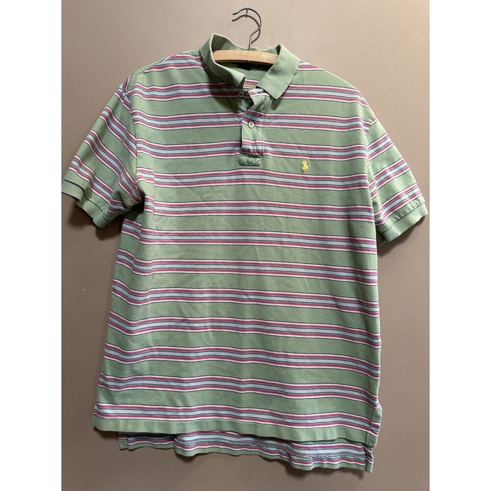 Polo Ralph Lauren Men Classic Fit Polo Shirt Pony Logo Green Stripe Size‎ Medium